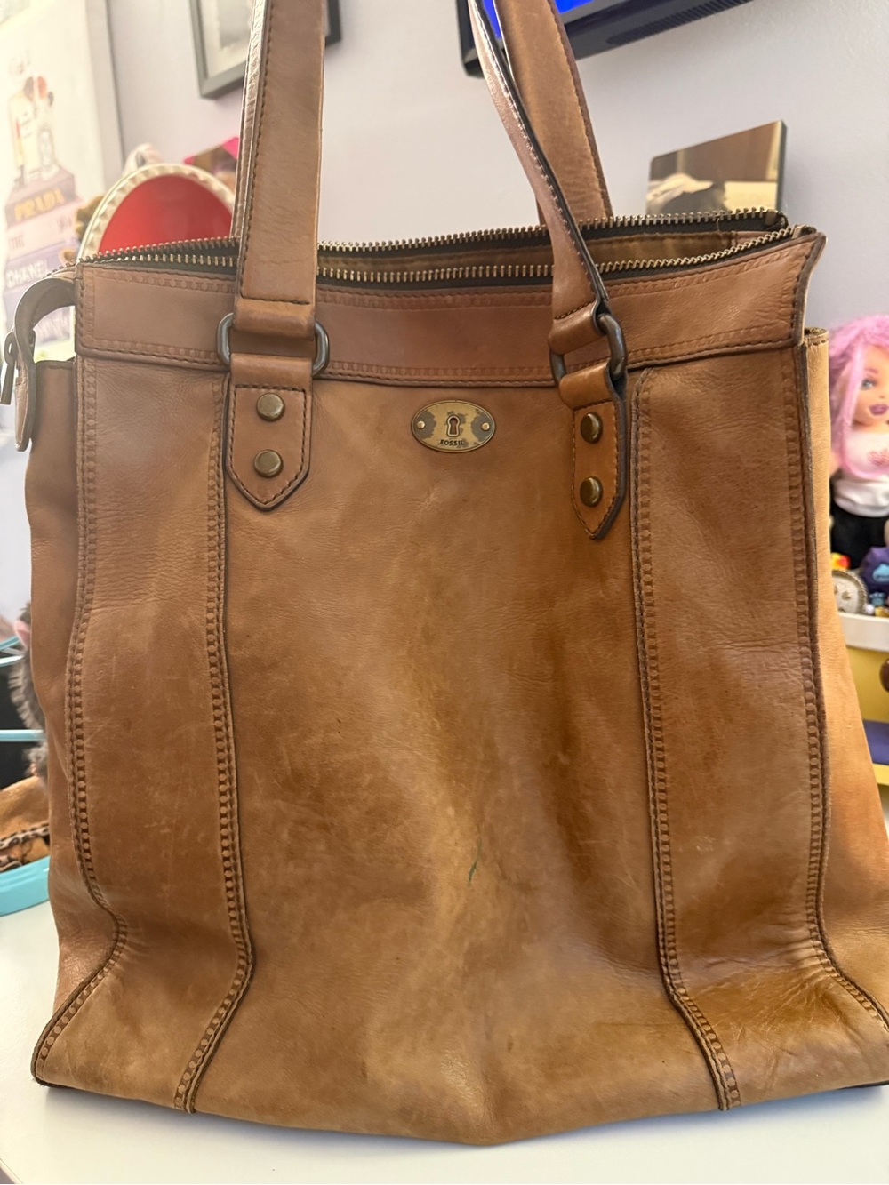Vintage Authentic Fossil Vintage Leather Tote Bag - Picture 6 of 16